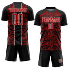 Custom Black Red-White Abstract Fluid Sublimation Soccer Uniform Jersey photo 2