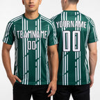 Custom Green White-Black Pinstripe Sublimation Soccer Uniform Jersey worn front and back