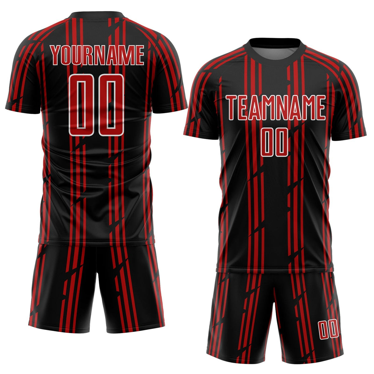 Custom Black Red-White Pinstripe Sublimation Soccer Uniform Jersey photo 2