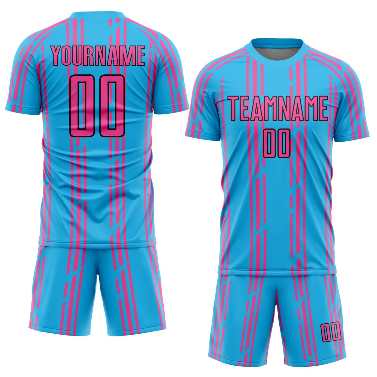 Custom Sky Blue Pink-Black Pinstripe Sublimation Soccer Uniform Jersey photo 2