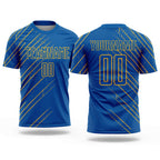 Custom Blue Gold Lines Sublimation Soccer Uniform Jersey