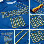 Custom Blue Gold Lines Sublimation Soccer Uniform Jersey detail