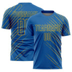 Custom Blue Gold Lines Sublimation Soccer Uniform Jersey photo 1