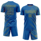 Custom Blue Gold Lines Sublimation Soccer Uniform Jersey photo 2