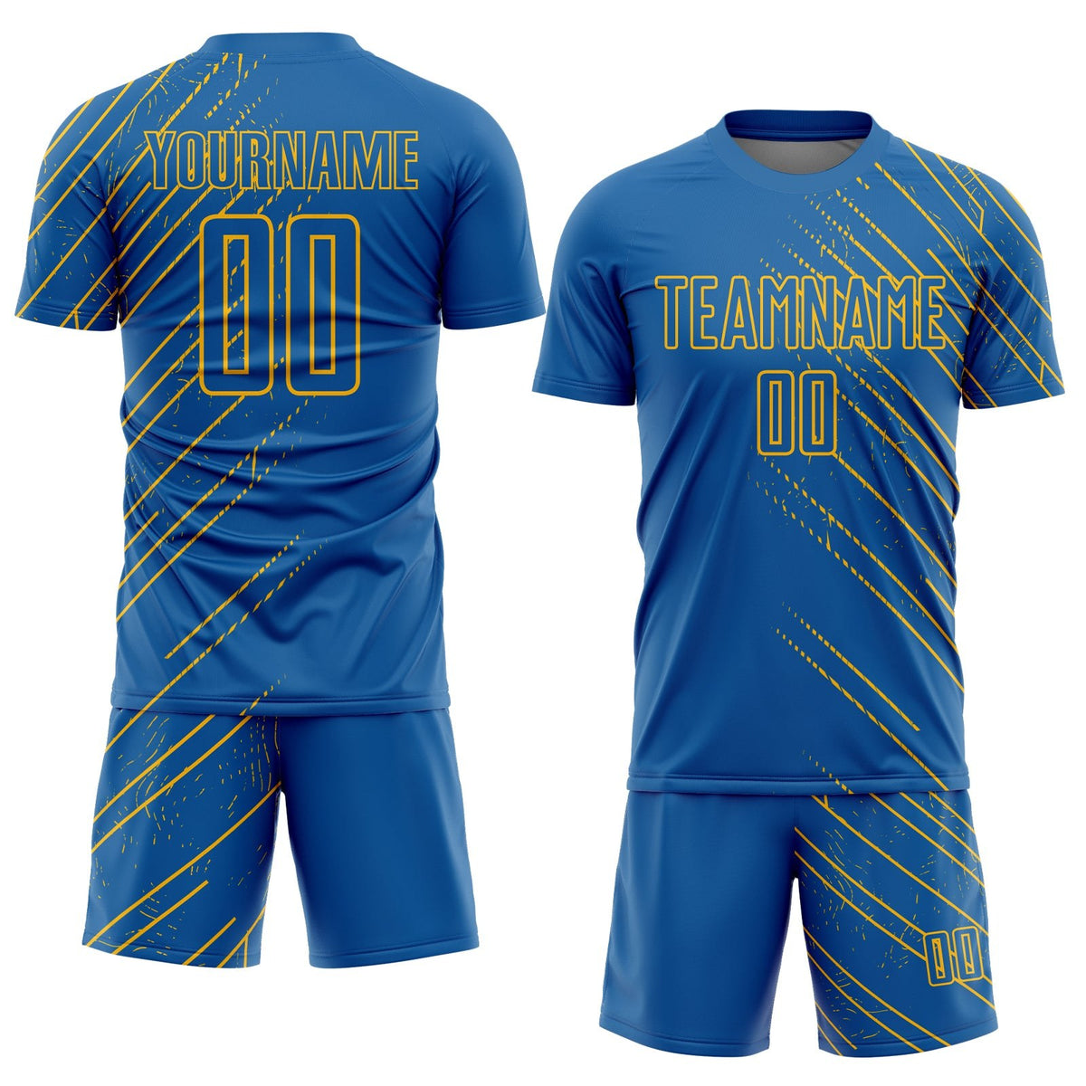 Custom Blue Gold Lines Sublimation Soccer Uniform Jersey photo 2