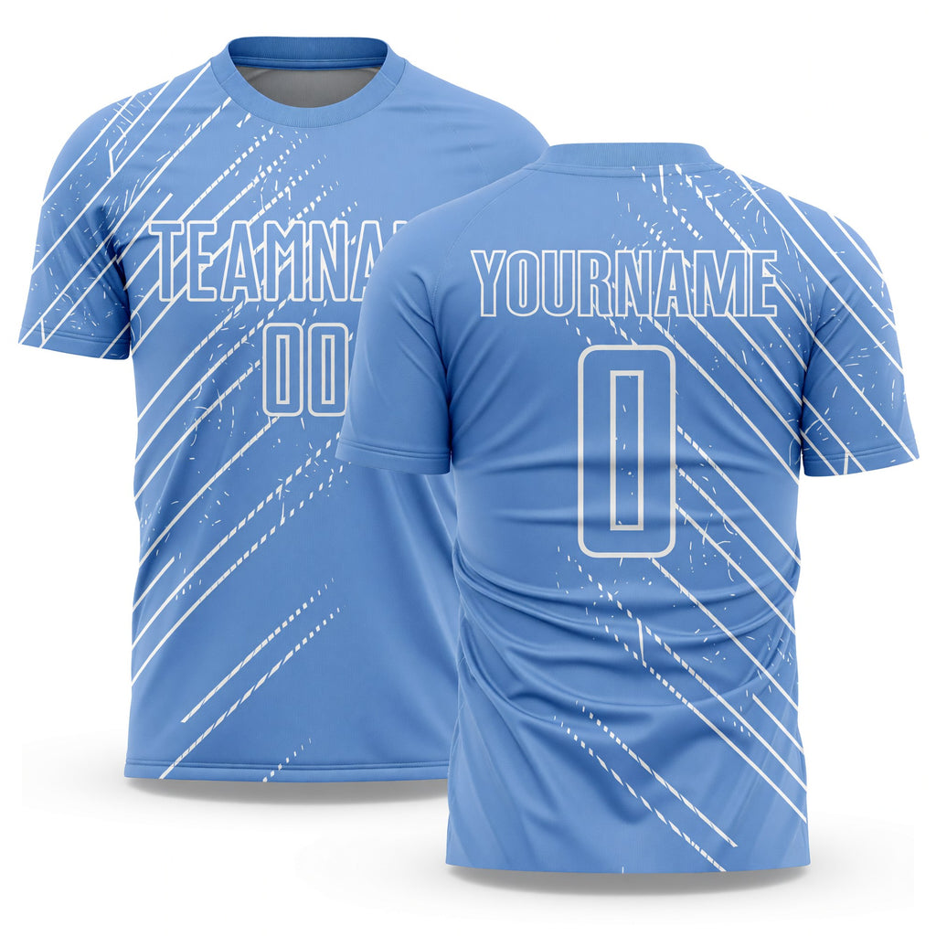 Custom Light Blue White Lines Sublimation Soccer Uniform Jersey