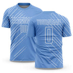 Custom Light Blue White Lines Sublimation Soccer Uniform Jersey