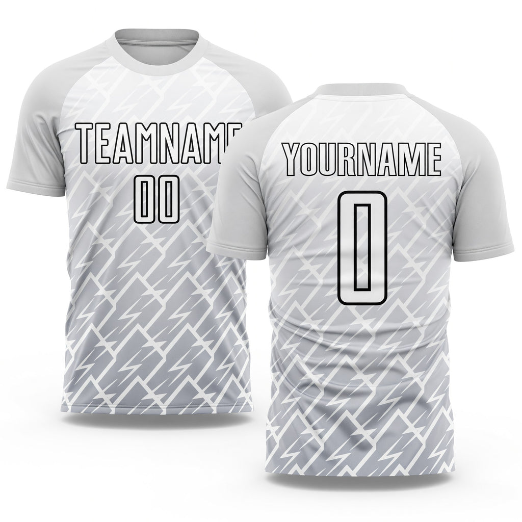 Custom White Gray-Black Lightning Sublimation Soccer Uniform Jersey