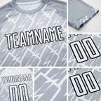 Custom White Gray-Black Lightning Sublimation Soccer Uniform Jersey detail