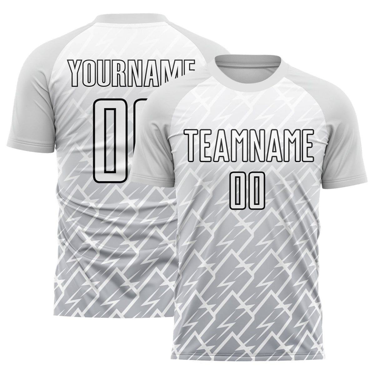 Custom White Gray-Black Lightning Sublimation Soccer Uniform Jersey photo 1