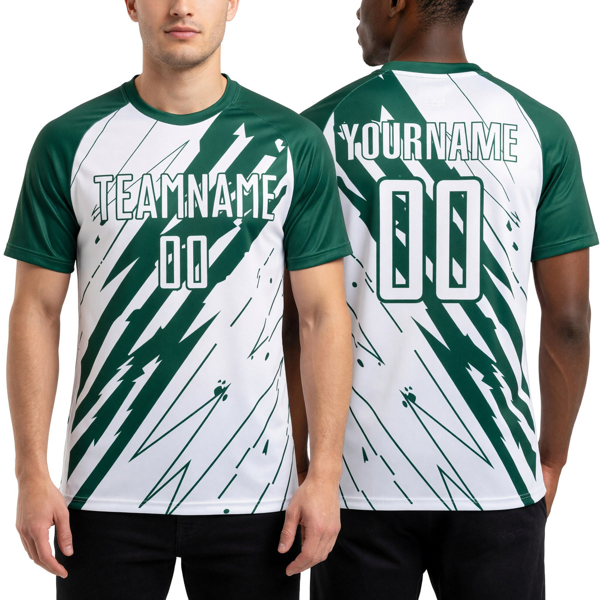 Custom Kelly Green White Sublimation Soccer Uniform Jersey worn front and back