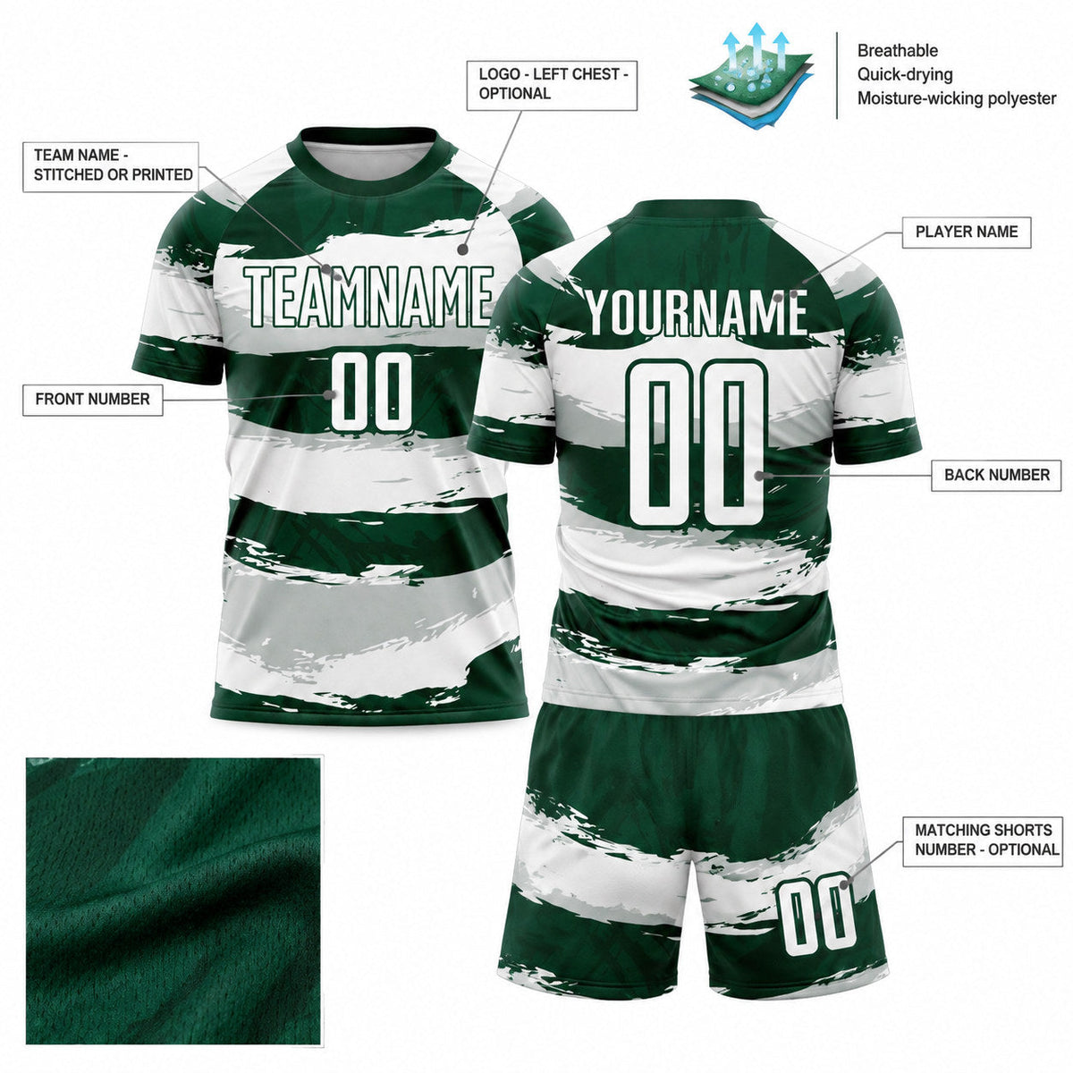 Custom Green Sublimated Soccer Jersey with White Lettering customization guide