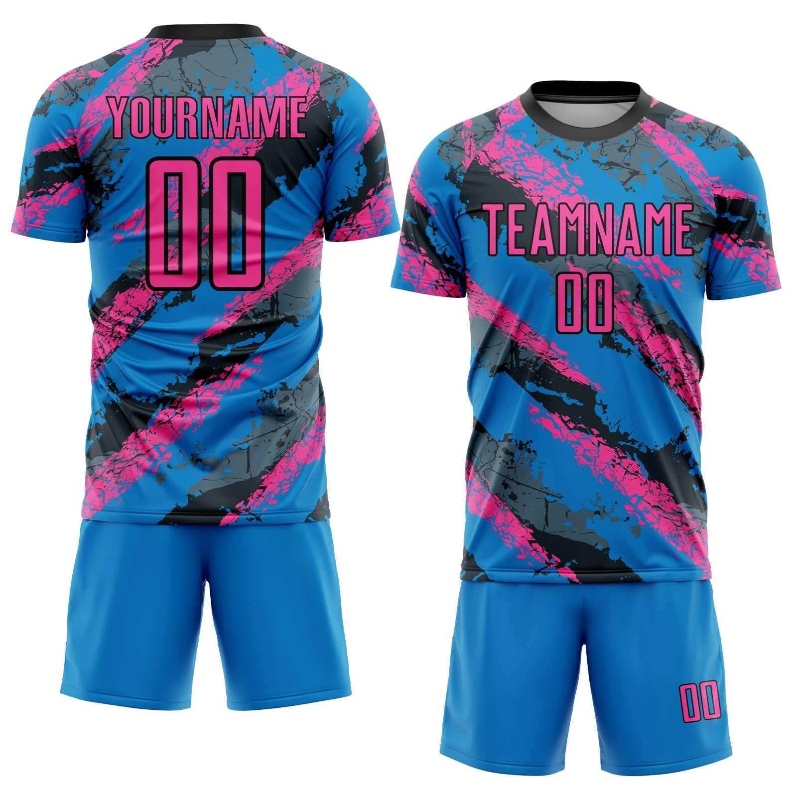 Custom Powder Blue Pink-White Sublimation Soccer Uniform Jersey photo 2
