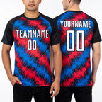 Custom Black Red-Royal Sublimation Soccer Uniform Jersey worn front and back