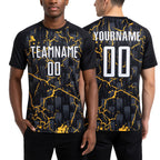 Custom Black White-Yellow Lightning Sublimation Soccer Uniform Jersey worn front and back