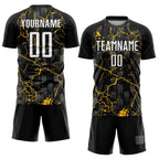 Custom Black White-Yellow Lightning Sublimation Soccer Uniform Jersey photo 2