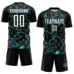 Custom Black White-Aqua Lightning Sublimation Soccer Uniform Jersey photo 2