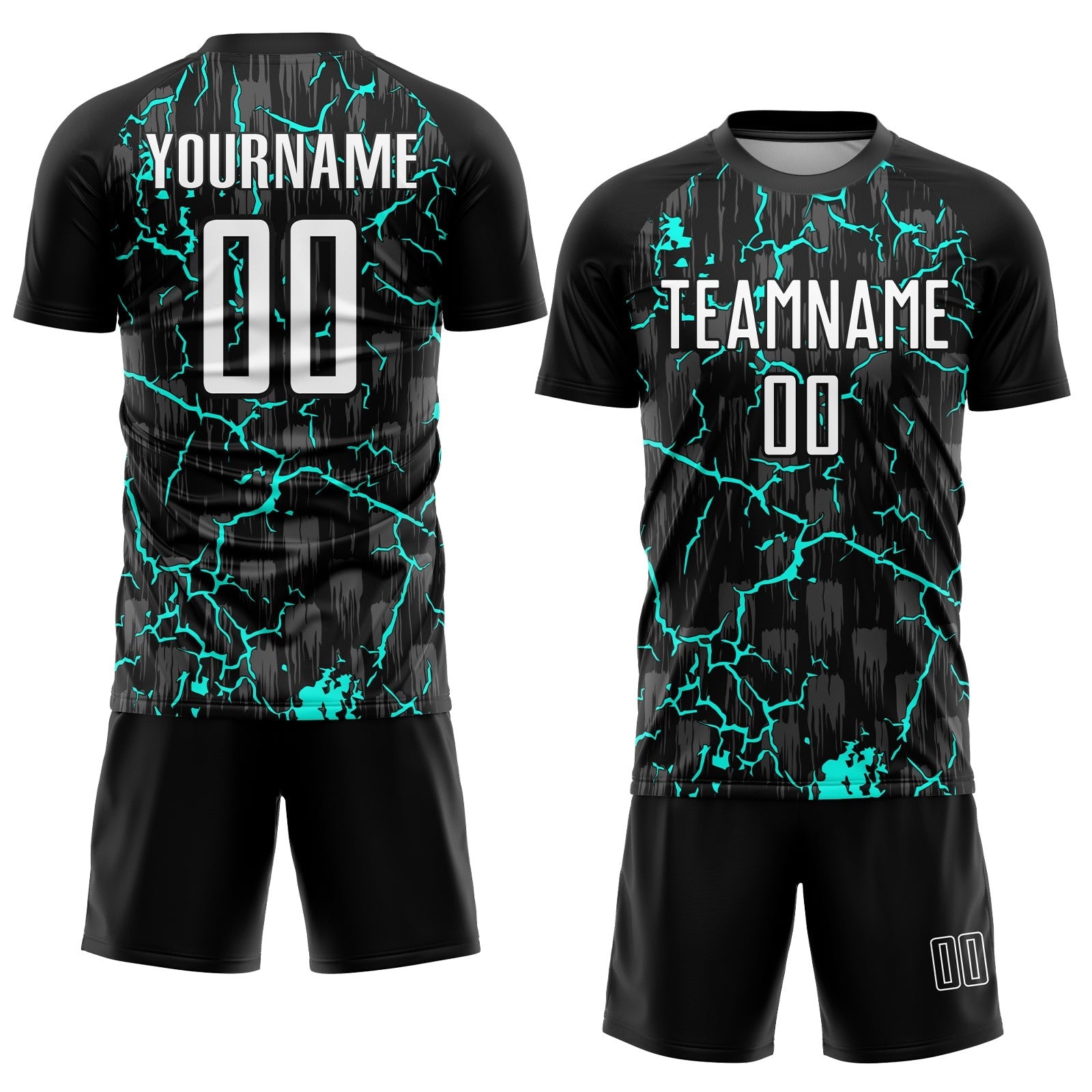 Custom Black White-Aqua Lightning Sublimation Soccer Uniform Jersey photo 2