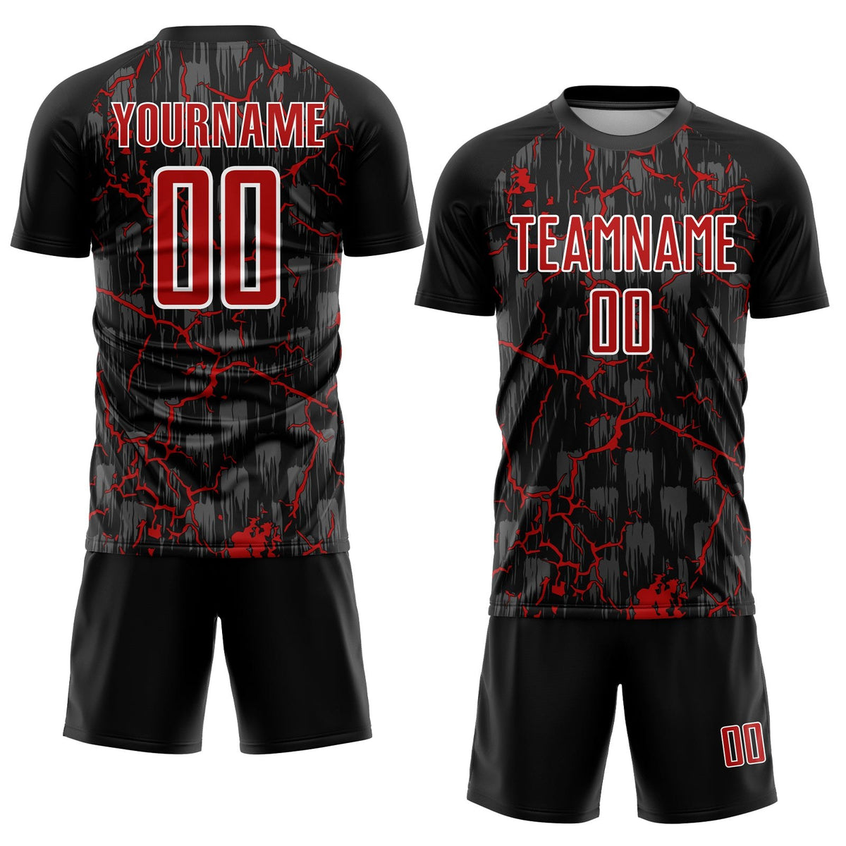 Custom Black Red-White Lightning Sublimation Soccer Uniform Jersey photo 2