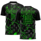 Custom Black Neon Green Lightning Sublimation Soccer Uniform Jersey