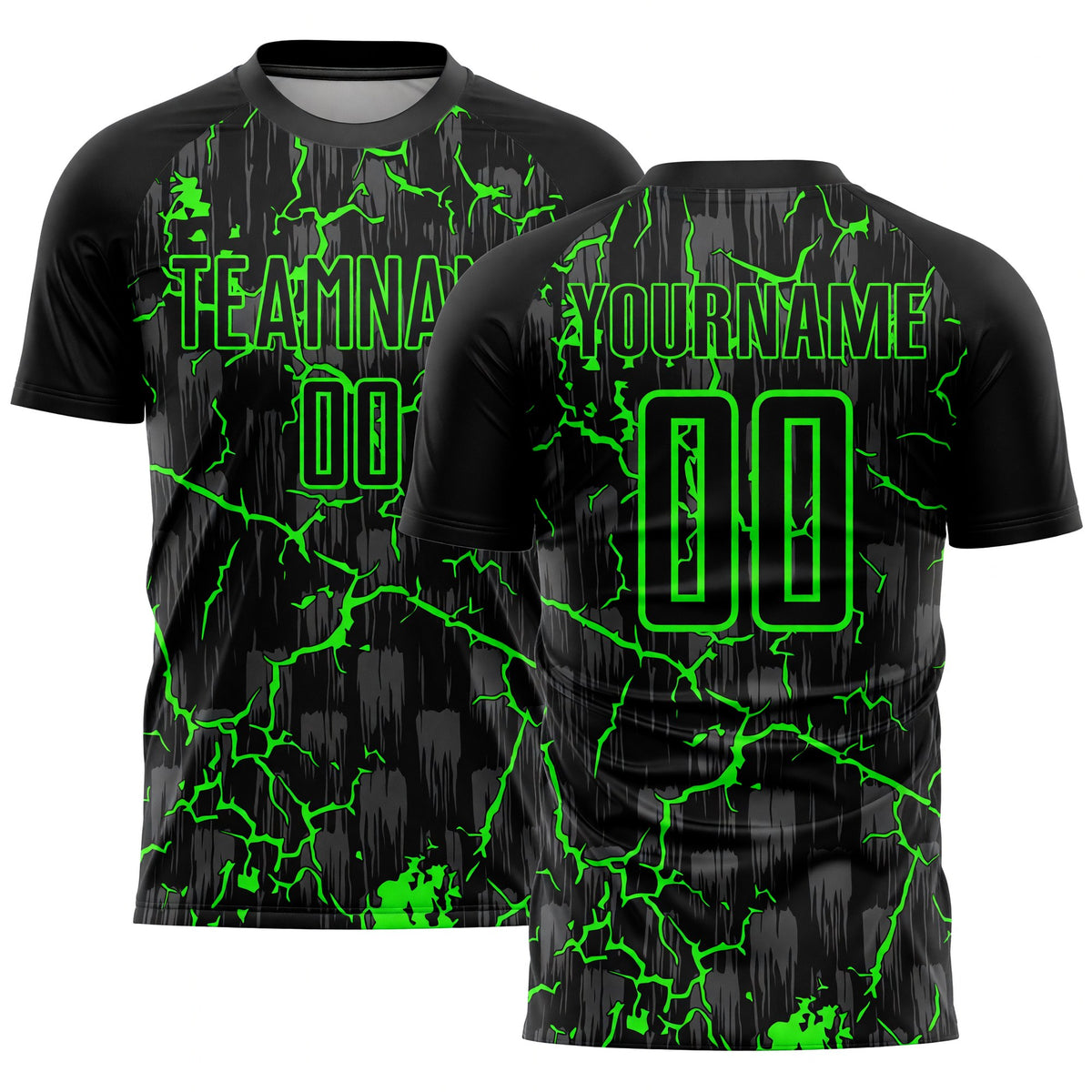 Custom Black Neon Green Lightning Sublimation Soccer Uniform Jersey