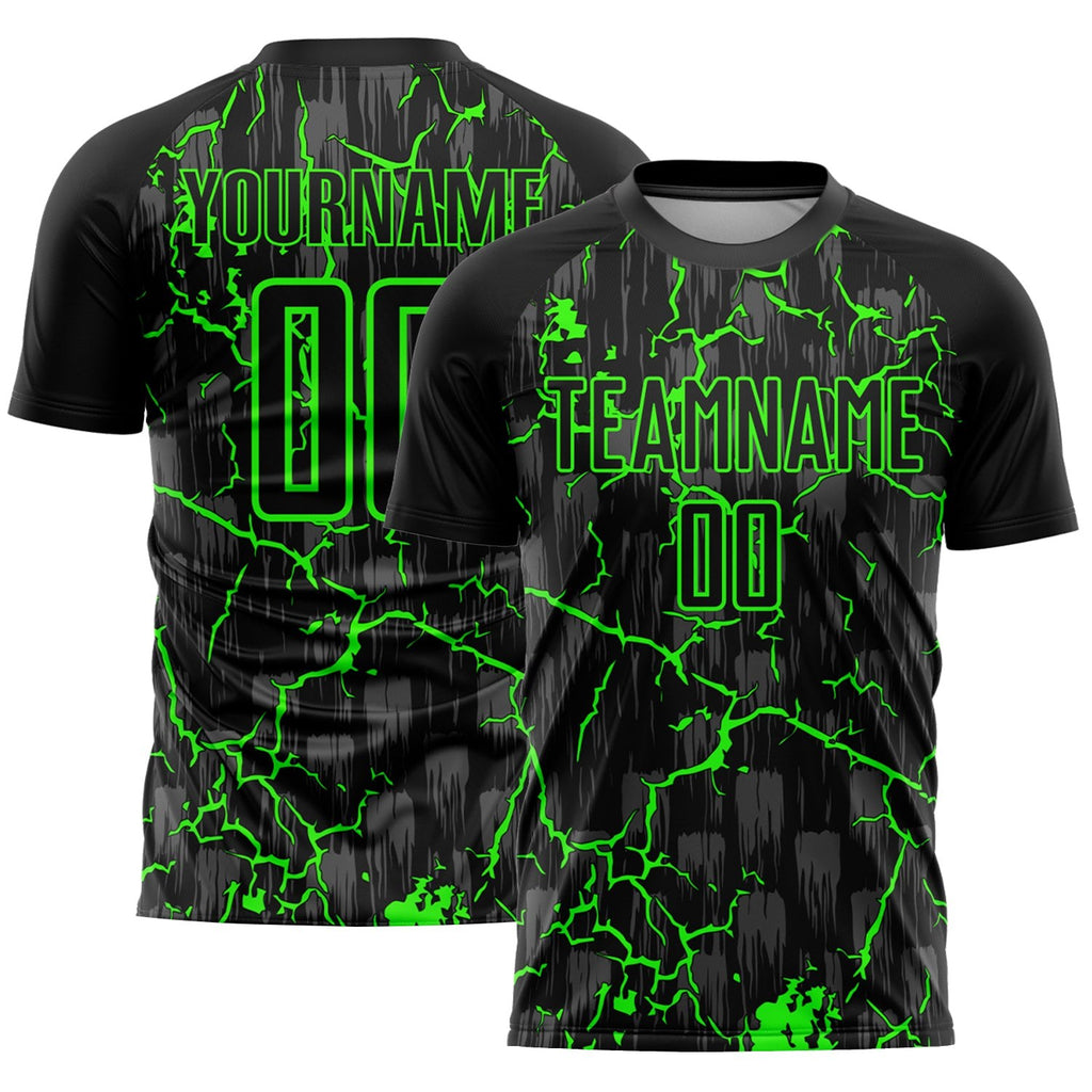 Custom Black Neon Green Lightning Sublimation Soccer Uniform Jersey photo 1