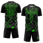 Custom Black Neon Green Lightning Sublimation Soccer Uniform Jersey photo 2