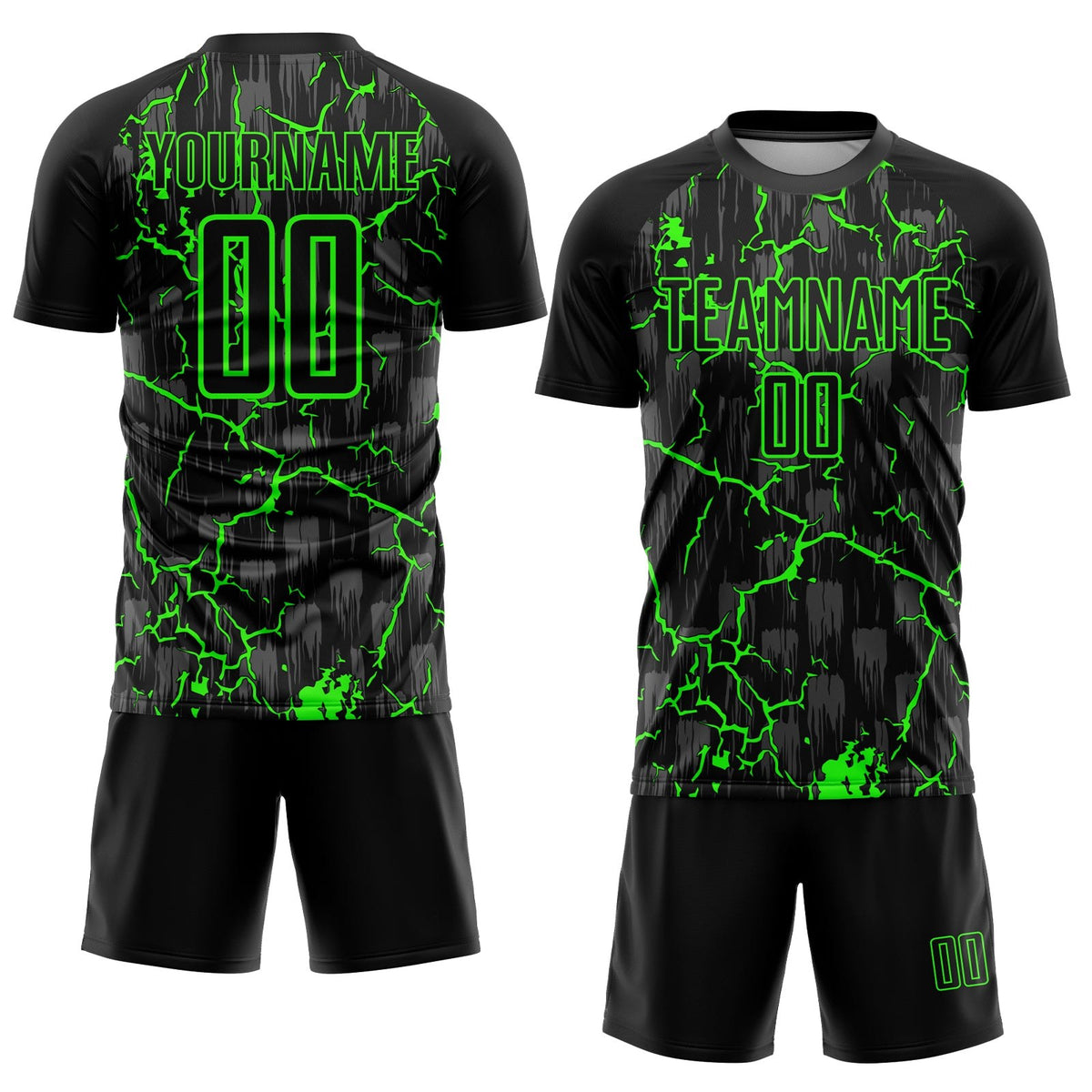 Custom Black Neon Green Lightning Sublimation Soccer Uniform Jersey photo 2