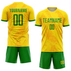 Custom Gold Grass Green Sublimation Soccer Uniform Jersey photo 2
