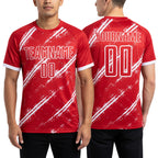 Custom Red White Sublimation Soccer Uniform Jersey worn front and back