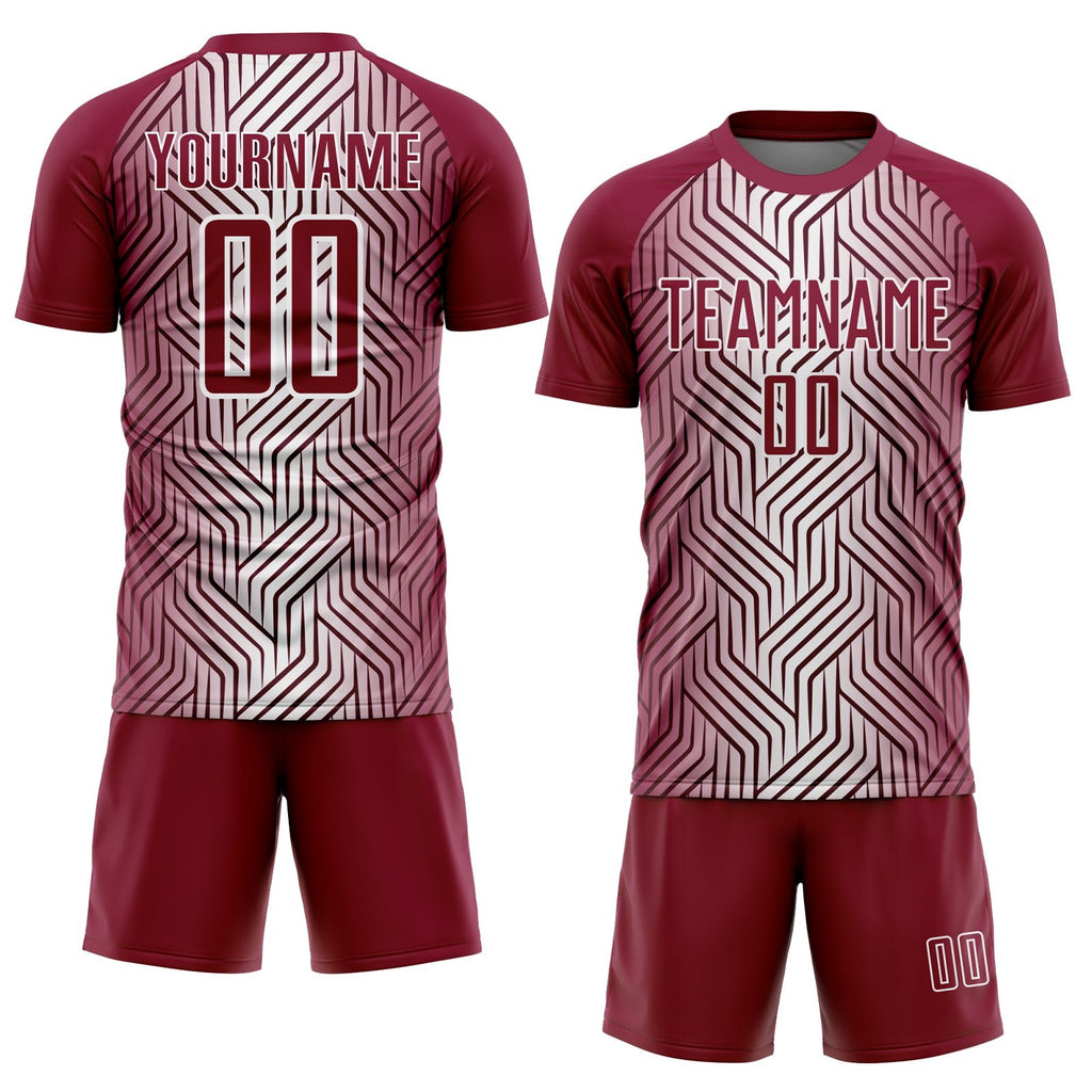 Custom Maroon White Lines Sublimation Soccer Uniform Jersey photo 2