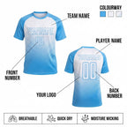 Custom Light Blue Lines Sublimated Soccer Jersey with White Lettering Design 1177 customization guide