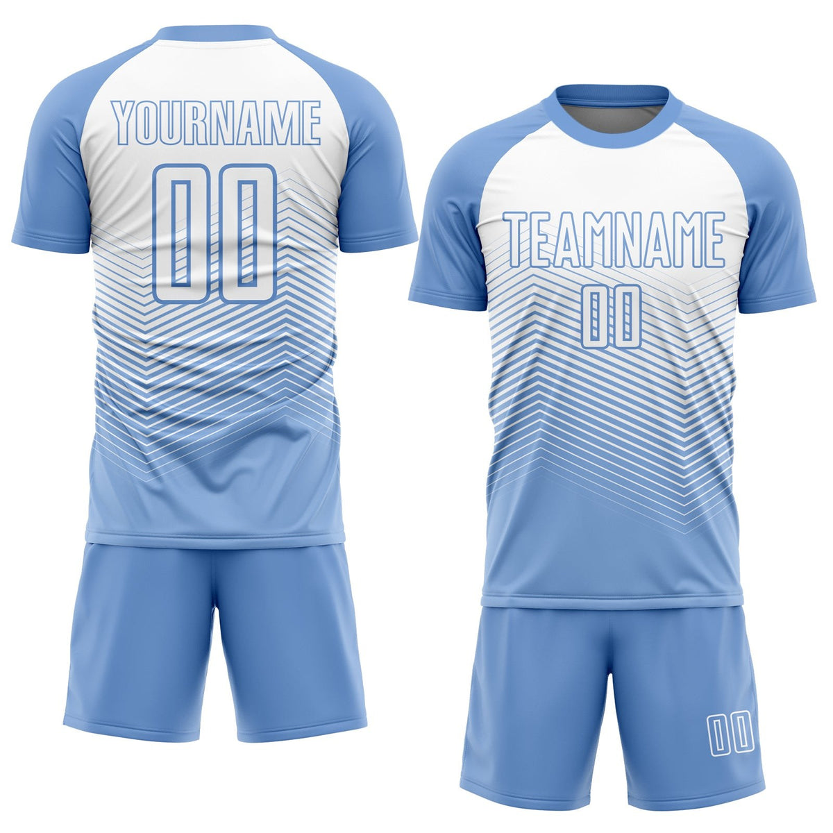 Custom Light Blue White Lines Sublimation Soccer Uniform Jersey photo 2