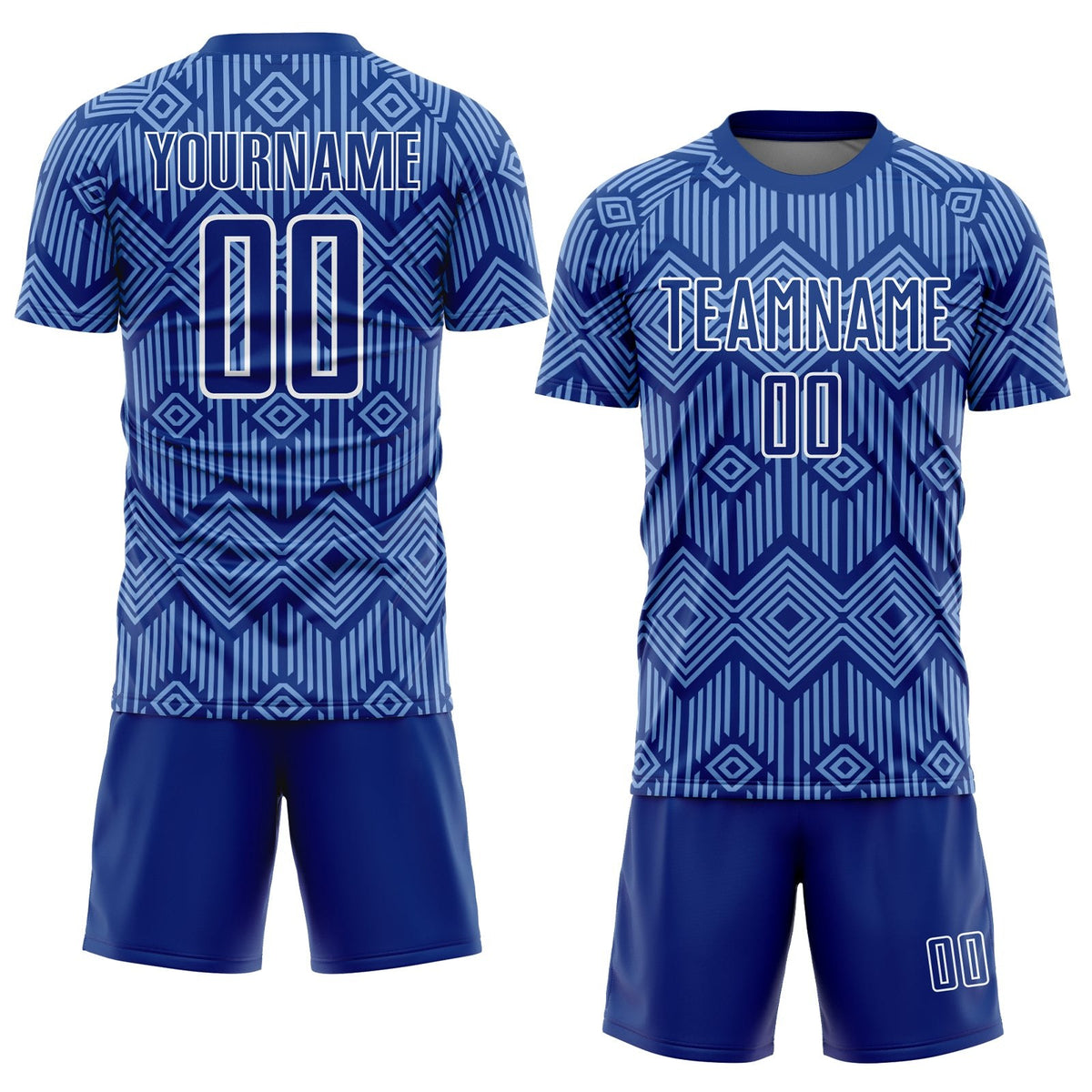 Custom Royal Light Blue-White Abstract Geometric Shapes Sublimation Soccer Uniform Jersey photo 2