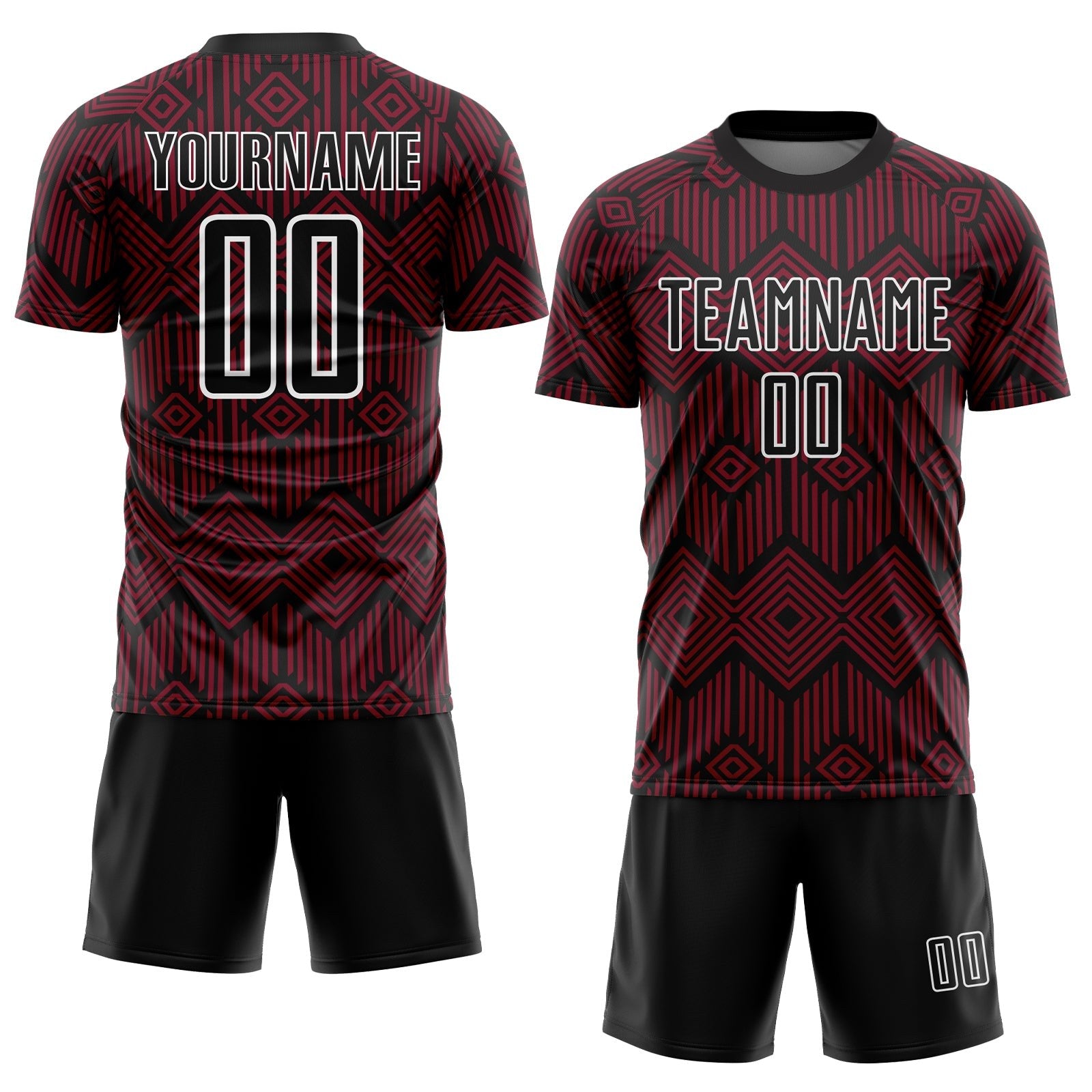 Custom Crimson Black-White Abstract Geometric Shapes Sublimation Soccer Uniform Jersey photo 2