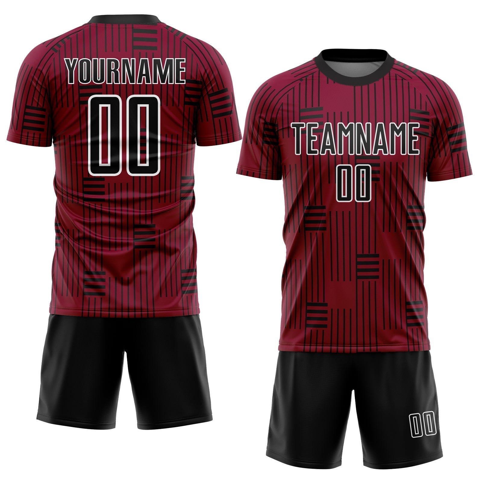Custom Maroon Black-White Lines Sublimation Soccer Uniform Jersey photo 2