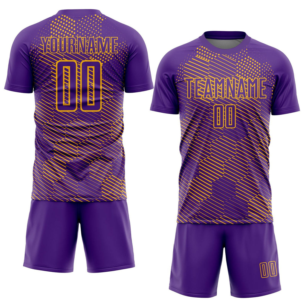 Custom Purple Gold Abstract Hexagon Sublimation Soccer Uniform Jersey photo 2