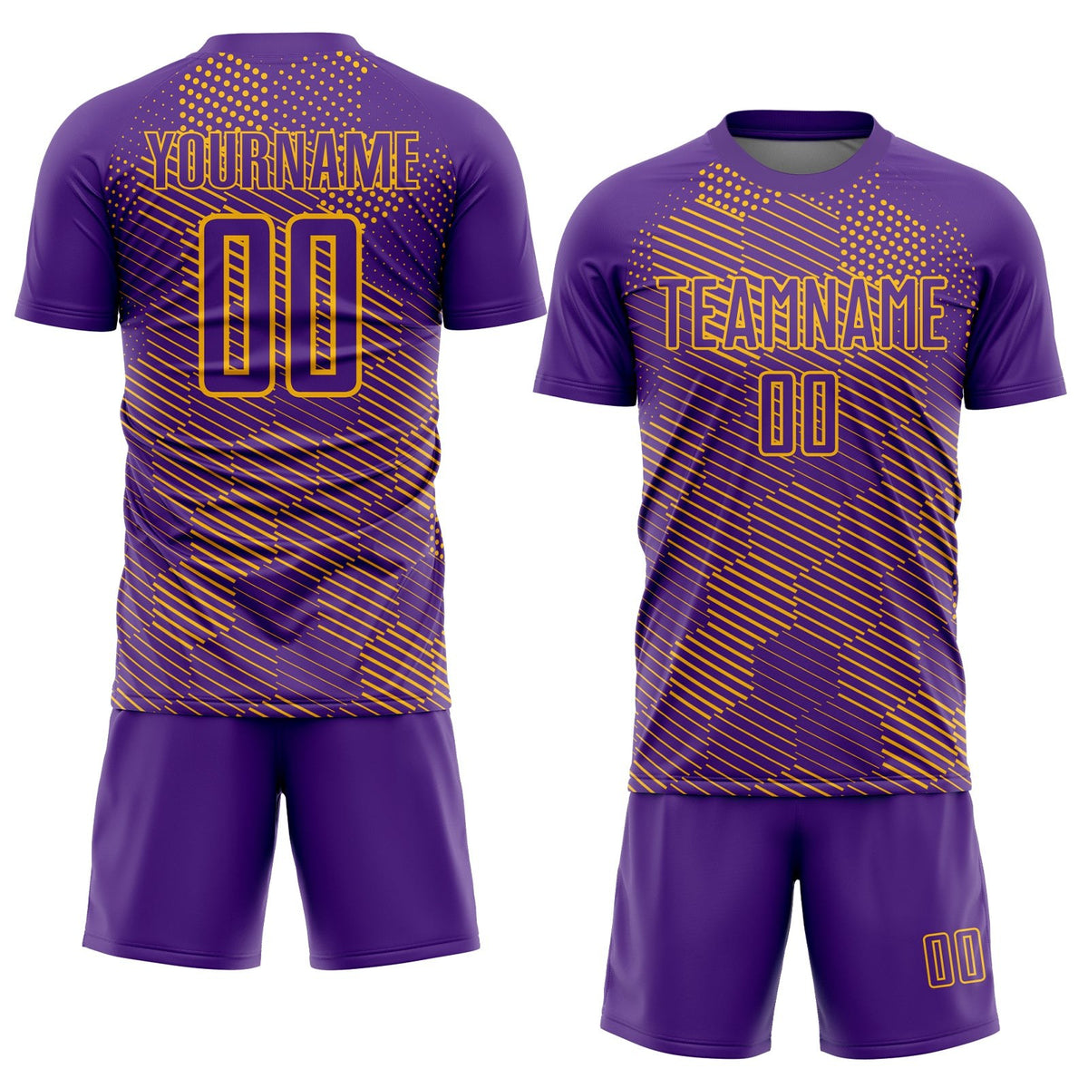 Custom Purple Gold Abstract Hexagon Sublimation Soccer Uniform Jersey photo 2