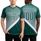 Custom Kelly Green White Stripes Sublimation Soccer Uniform Jersey worn front and back