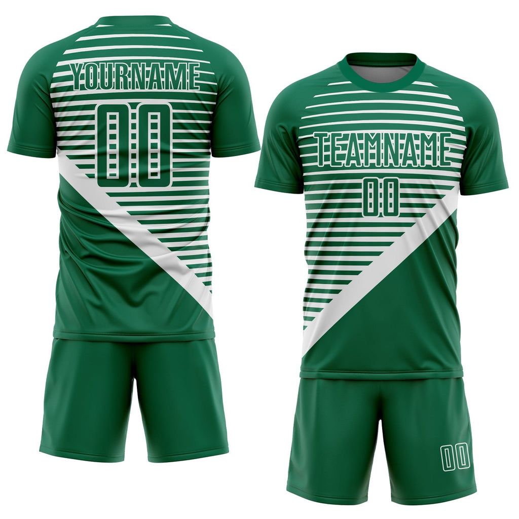 Custom Kelly Green White Stripes Sublimation Soccer Uniform Jersey photo 2