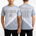 Custom Gray White-Black Stripes Sublimation Soccer Uniform Jersey worn front and back