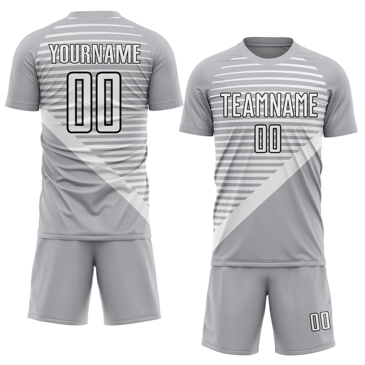 Custom Gray White-Black Stripes Sublimation Soccer Uniform Jersey photo 2