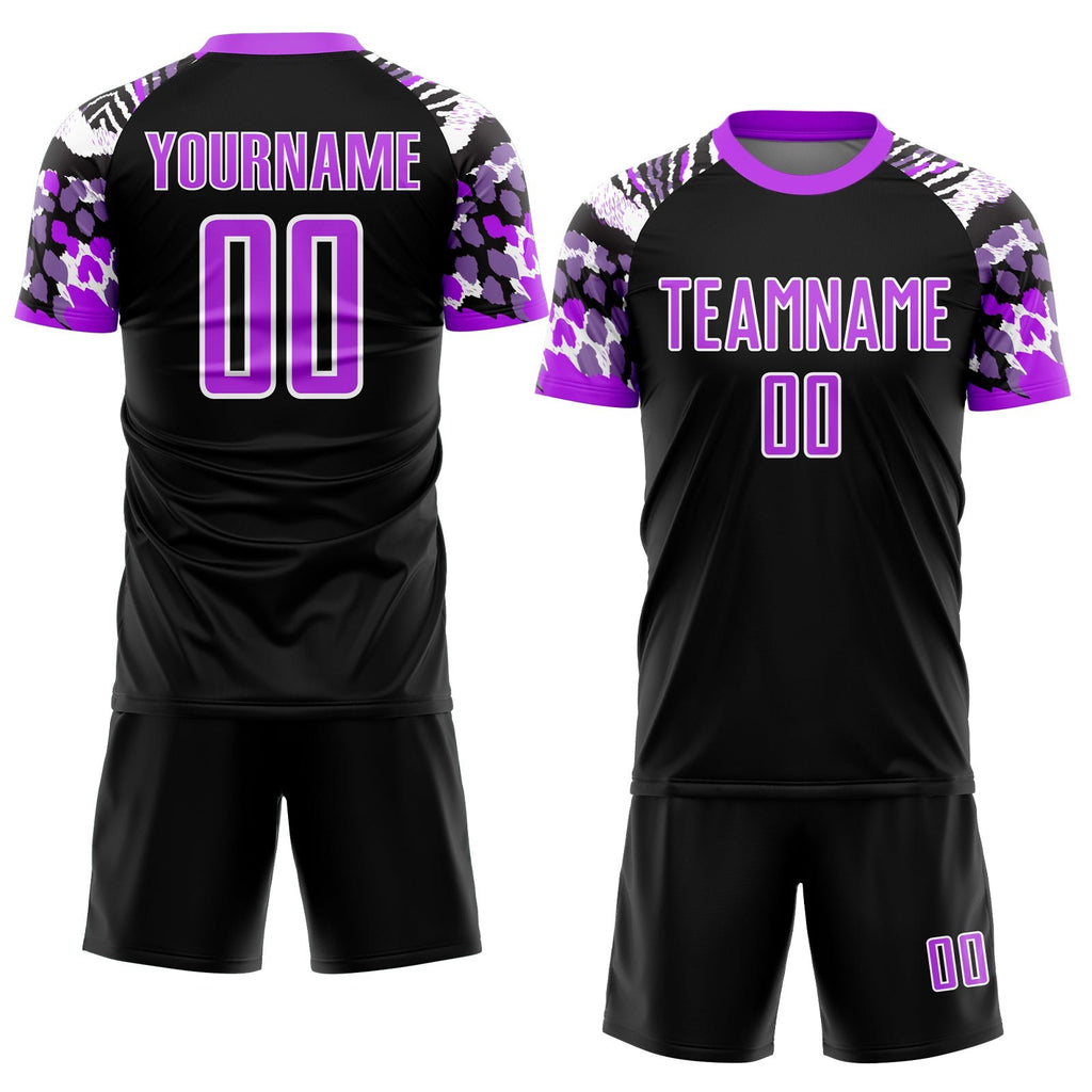 Custom Black Purple-White Animal Print Sublimation Soccer Uniform Jersey photo 2