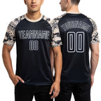 Custom Black Cream-White Snake Skin Sublimation Soccer Uniform Jersey worn front and back