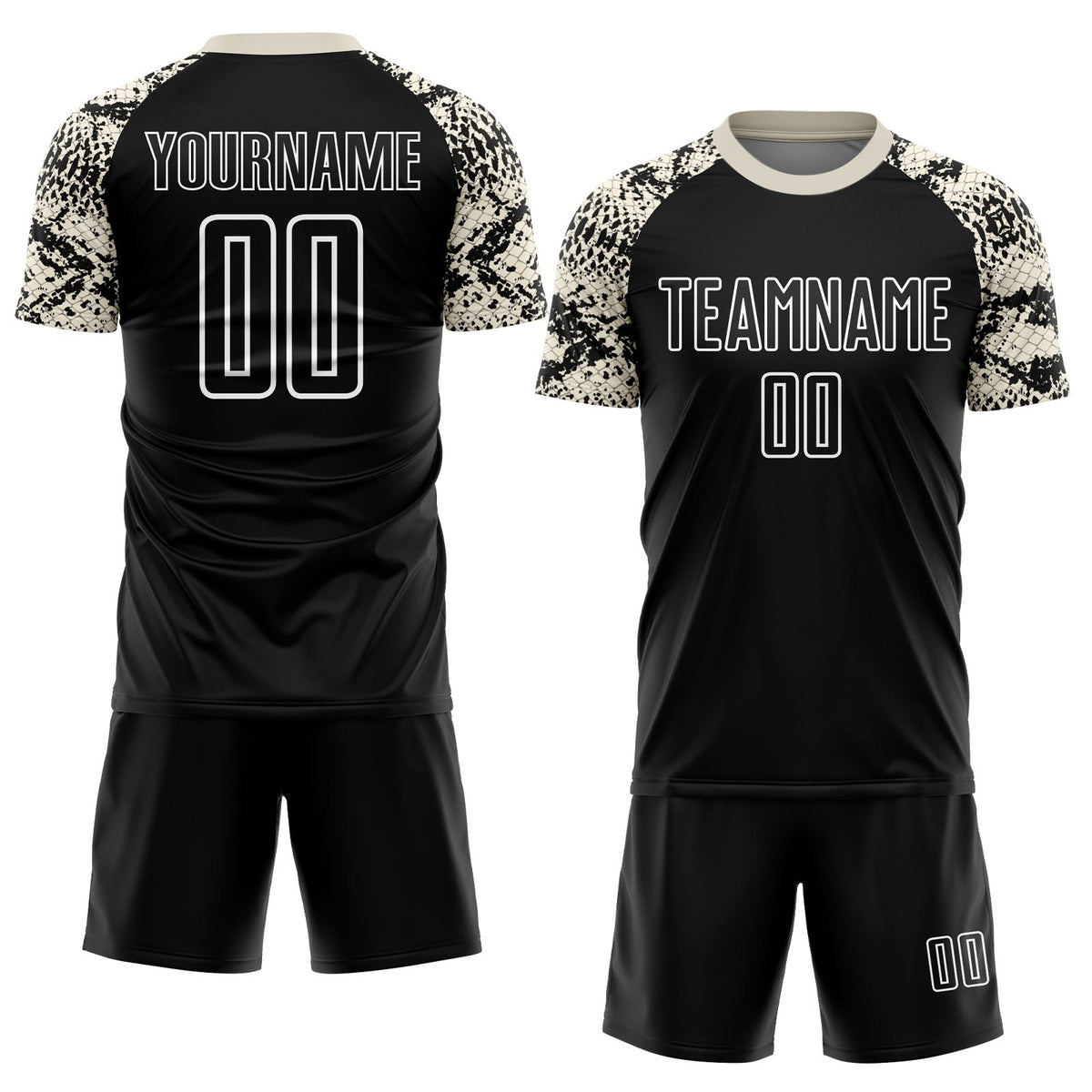 Custom Black Cream-White Snake Skin Sublimation Soccer Uniform Jersey photo 2