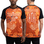 Custom Orange Bay Orange-Black African Pattern Sublimation Soccer Uniform Jersey worn front and back