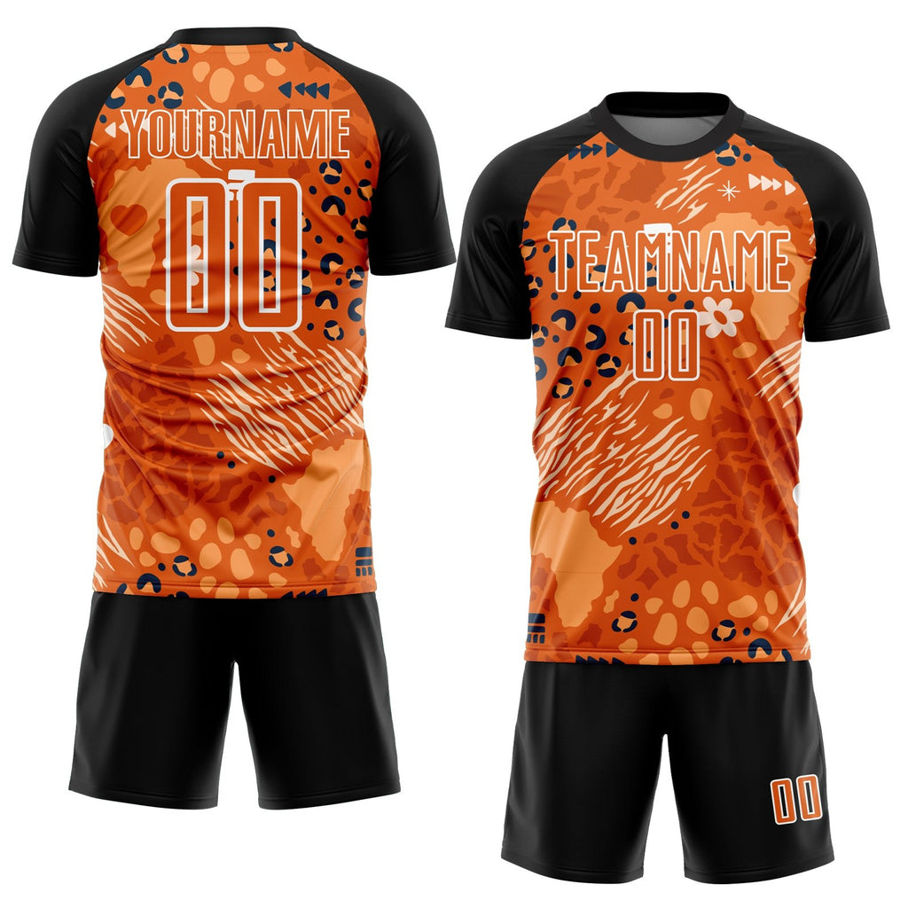 Custom Orange Bay Orange-Black African Pattern Sublimation Soccer Uniform Jersey photo 2