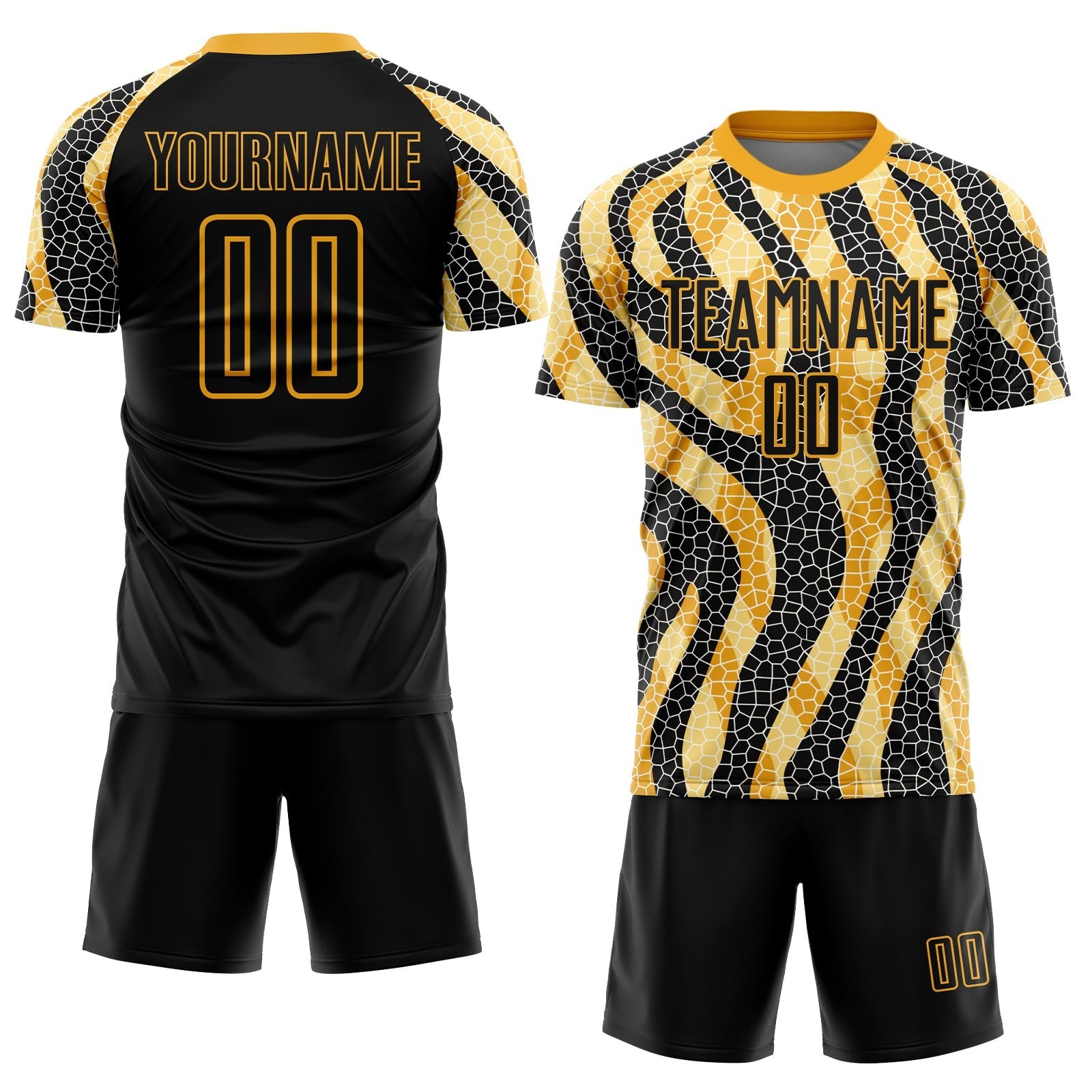 Custom Black Gold Animal Print Sublimation Soccer Uniform Jersey photo 2
