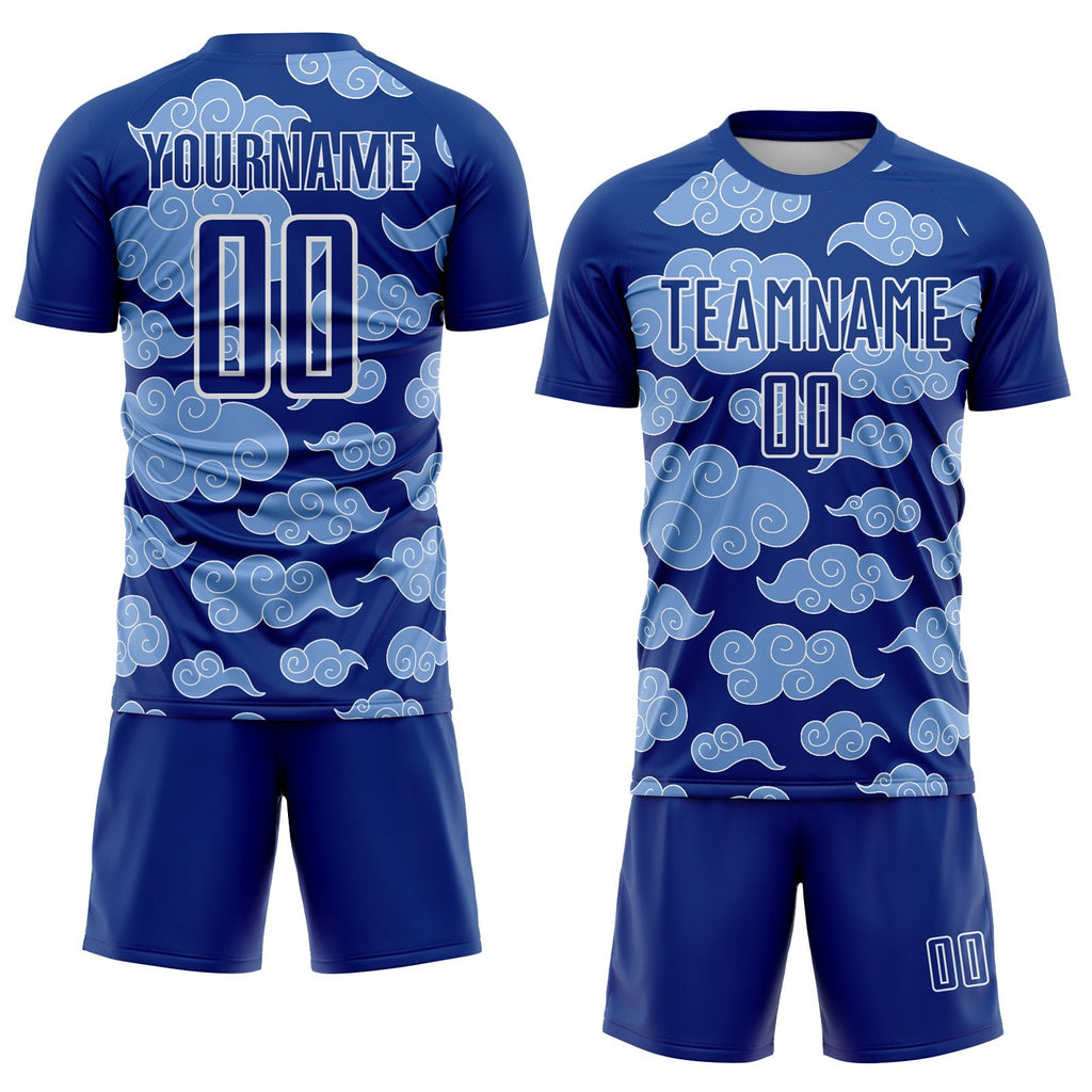 Custom Royal White Cloud Pattern Sublimation Soccer Uniform Jersey photo 2