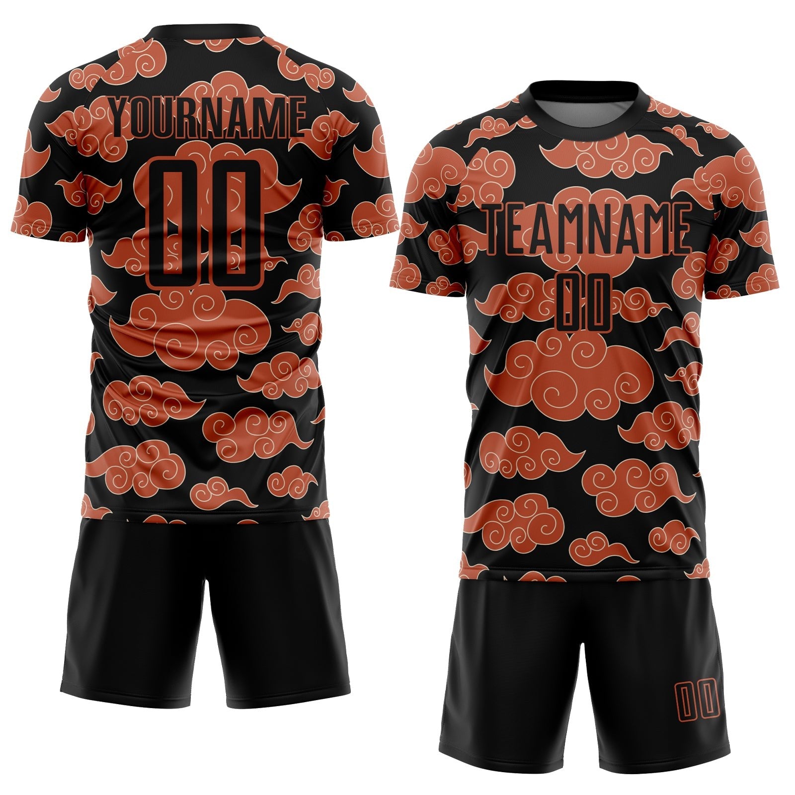 Custom Black Orange Cloud Pattern Sublimation Soccer Uniform Jersey photo 2